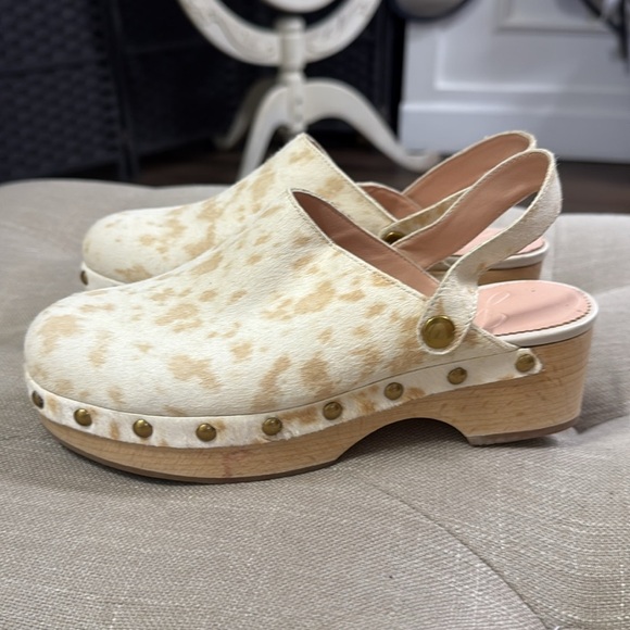 J. Crew Calf Haiar Convertible Strap Leather Wooden Clogs Size 6 - Picture 5 of 14